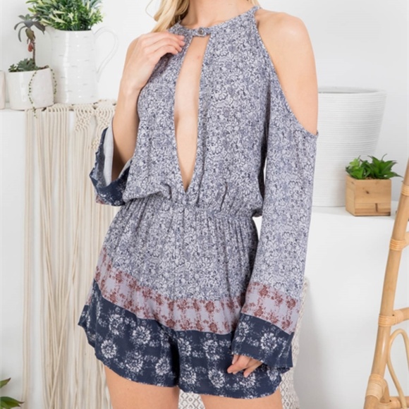 Trend Setter Diva Boutique Pants - Navy multi print Boho Style romper